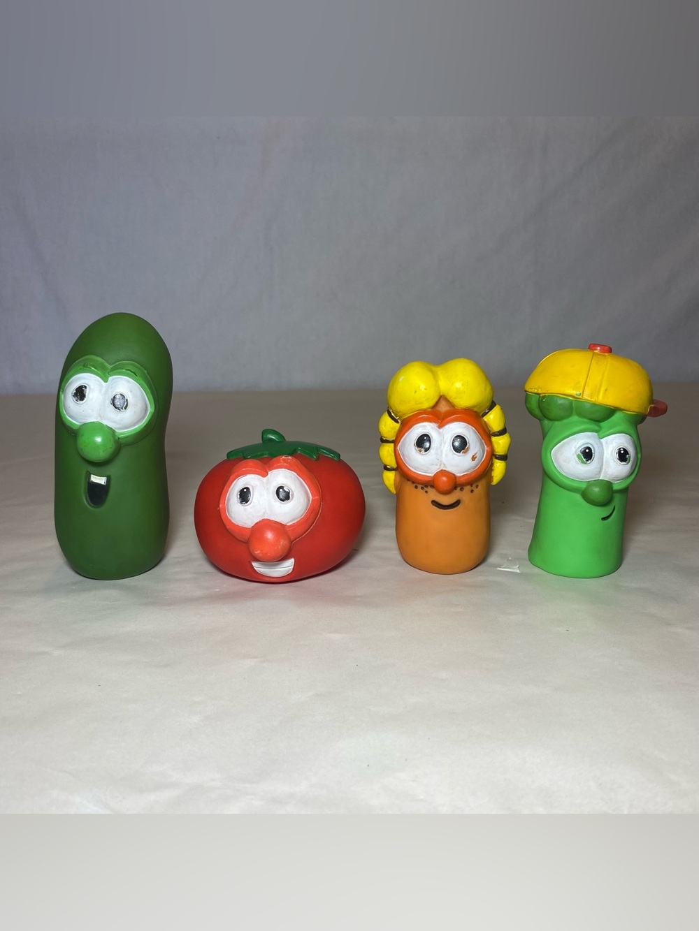 Vintage Veggie Tales Squeeze Squeaky Toys Set of 4 Big Idea 1998 Bath Complete
